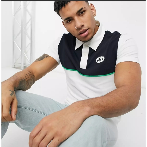 Lacoste Other - LACOSTE Men's Cut and Sew Polo Black White Green 3XL Big